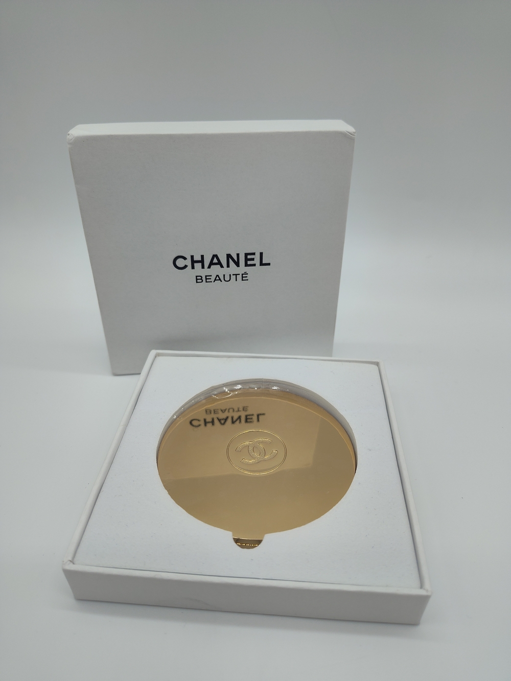 CHANEL Beauté CC Gold Tone Double Compact Mirror Promotional GWP Boxed NIB